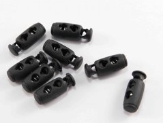 Plastic cylindrical cord lock - black - hole diameter 0.4 cm