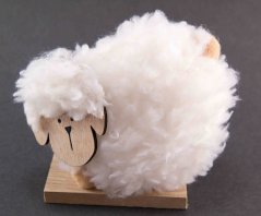 Easter wool lamb on a wooden stand - 13cm x 11 cm x 4.5 cm - creamy, light wood