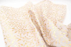 Jute fabric - width 48 cm - off white with golden branches - pack 4.5 m