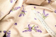 Cotton canvas - lavender on a beige background - width 140 cm