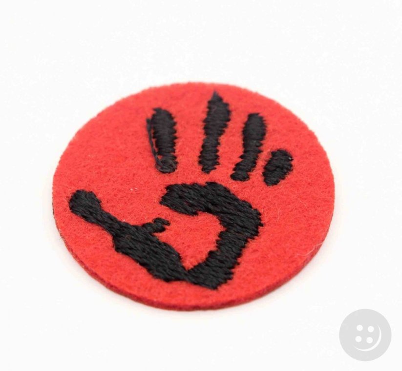 Iron-on patch - hand decal - red - diameter 2.7 cm