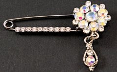 Clothing brooch with rainbow crystal - silver, rainbow - dimensions 5.5 cm x 4 cm