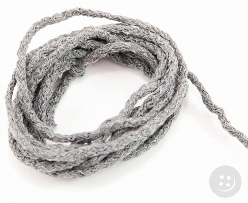 Bavlněná oděvní šňůra - šedá - průměr 0,3 cm