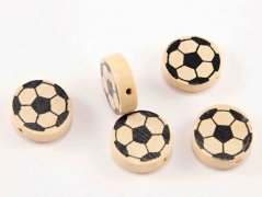 Dřevěný korálek na dudlík - fotbalový míč - světlé dřevo, černá - průměr 1,9 cm
