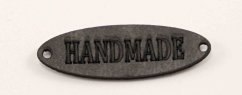 Sew-on leather label Handmade - oval - dark gray - size 3.5 x 1 cm