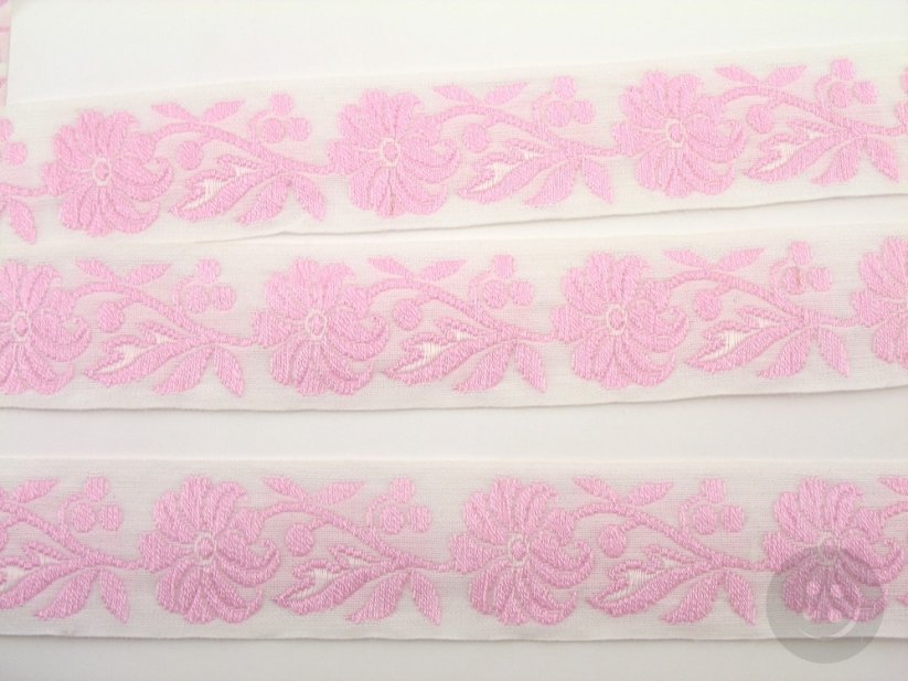 Decorative ribbon - pink, white - width 2,3 cm