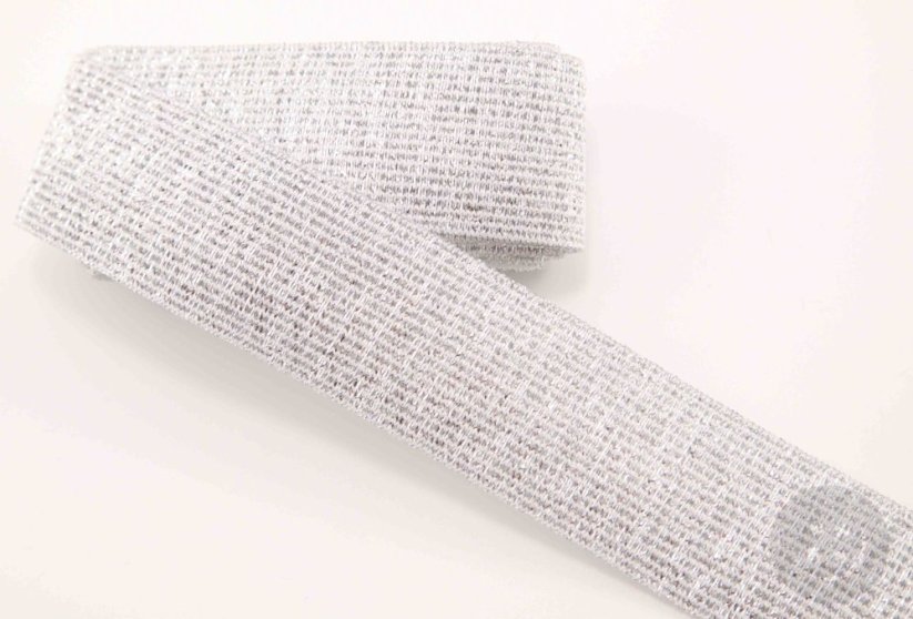 Dekoratives Gummiband - weiss, silber  - Breite 3 cm