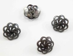 Luxurious metal filigree button - dark shiny silver - diameter 1,7 cm