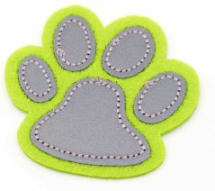 Iron-on reflective patch - paw - turquoise, green, orange, red, pink, black, reflective silver