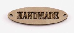 Našívací kožená cedulka Handmade - ovál - cappuccino - rozměr 3,5 cm x 1 cm