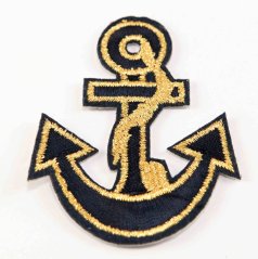 Iron-on patch - anchor - size 6.5 x 5 cm - blue, gold