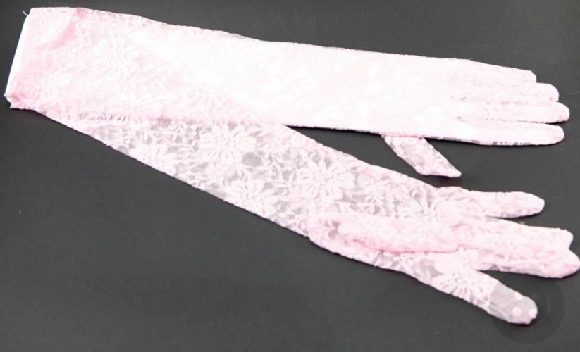 Women's evening gloves - pink lace - length 45 cm