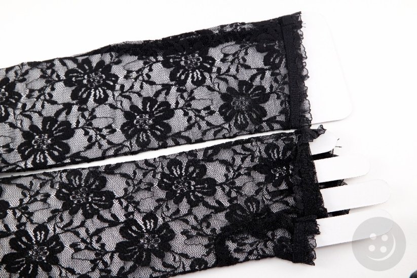 Women's evening gloves - black lace - length 34 cm