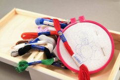 Children's embroidery set in a wooden box - teddy bear