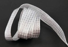 Decorative checkered ribbon - white, silver - width 1.5 cm