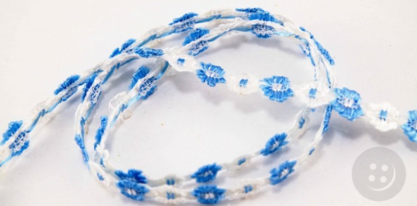Flowers trim - blue, white - width 2 cm