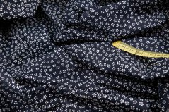 Cotton fabric - white five-petal flower on dark blue background - blue print - width 160 cm