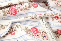 Cotton canvas - roses in blue stripes - width 160 cm