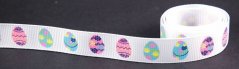 Grosgrain ribbon with Easter eggs - white, pink, green, light blue, yellow - width 1.6 cm