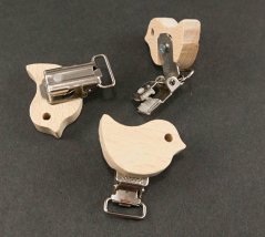 Wooden pacifier clip - bird - natural wood - dimensions 4.5 cm x 3.5 cm