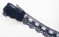 Polyester embroidered lace - tmavo modrá - width 4,5 cm