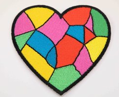 Nažehlovací záplata - barevné srdce - mozaika - 8 x 8 cm