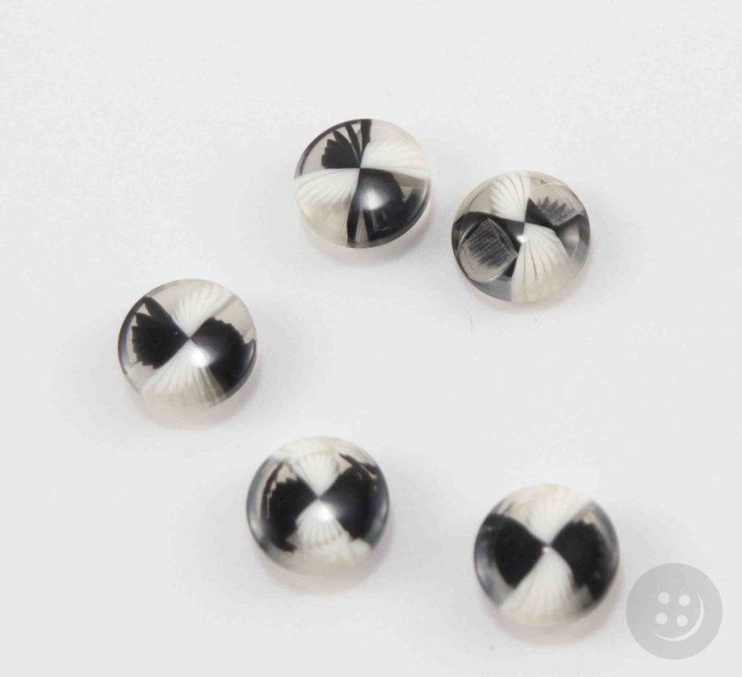 Button with bottom stitching - black and white pattern - diameter 1.1 cm