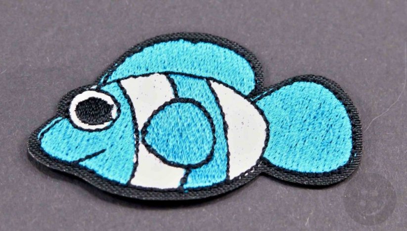 Iron-on patch - small fish with stripes - dimensions 6 cm x 3,5 cm