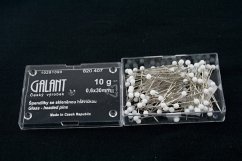 Špendlíky s bílou skleněnou hlavičkou - 10g