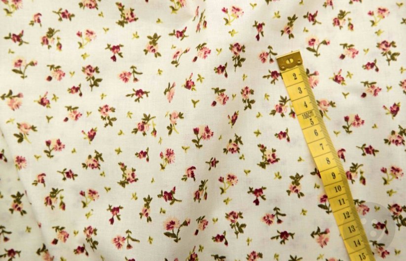 Cotton fabric - wine-colored flower branches on cream background