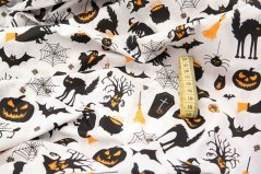 Bavlnené plátno - halloweenská tematika na bielom podklade - šírka 160 cm
