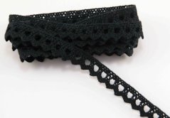 Bavlnená paličkovaná čipka - s oblúčikmi - čierna - šírka 1 cm