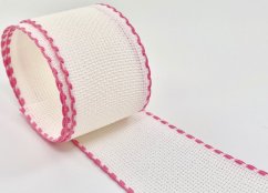 White embroidery tape with a pink border