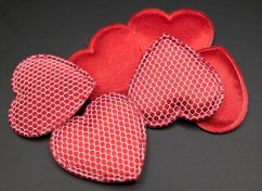 Satin application - double-sided heart - red, white - size 3 x 3 cm
