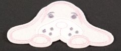 Iron-on patch - Lying dog - blue, pink - dimensions 8 cm x 5,5 cm