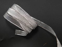 Lurex ribbon - translucent with wire - silver - width 1 cm