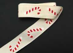 Ripsband mit Weihnachtszuckerstange, cremefarben, Breite 2,5 cm