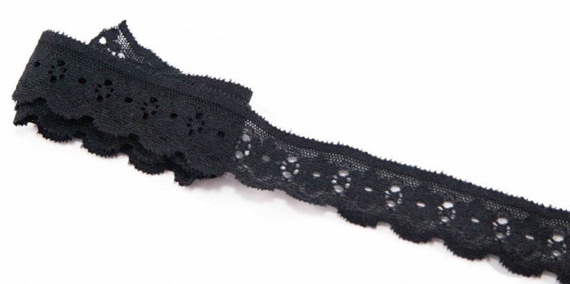 Elastická krajka - černá - šířka 2,7 cm