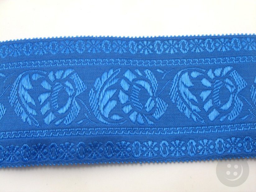 Povijanová stuha s kytičkami - modrá - šíře 5,5 cm