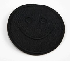 Iron-on patch - smiley face - 6 cm - black