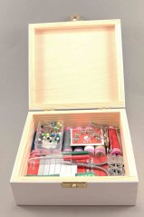 Medium set of sewing supplies in a white wooden box