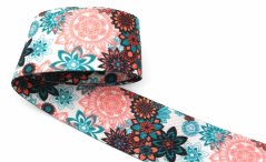 Double-sided polyester strap with flowers - width 4 cm