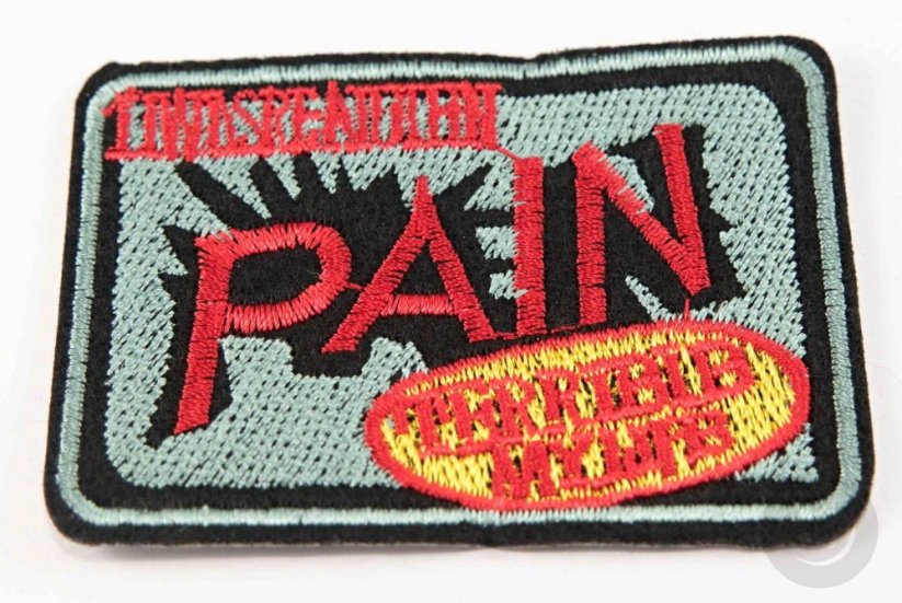 Iron-on patch - PAIN - size 6.5 cm x 4.5 cm - khaki