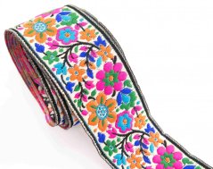 Luxurious colorful embroidered braid with flowers - width 5 cm