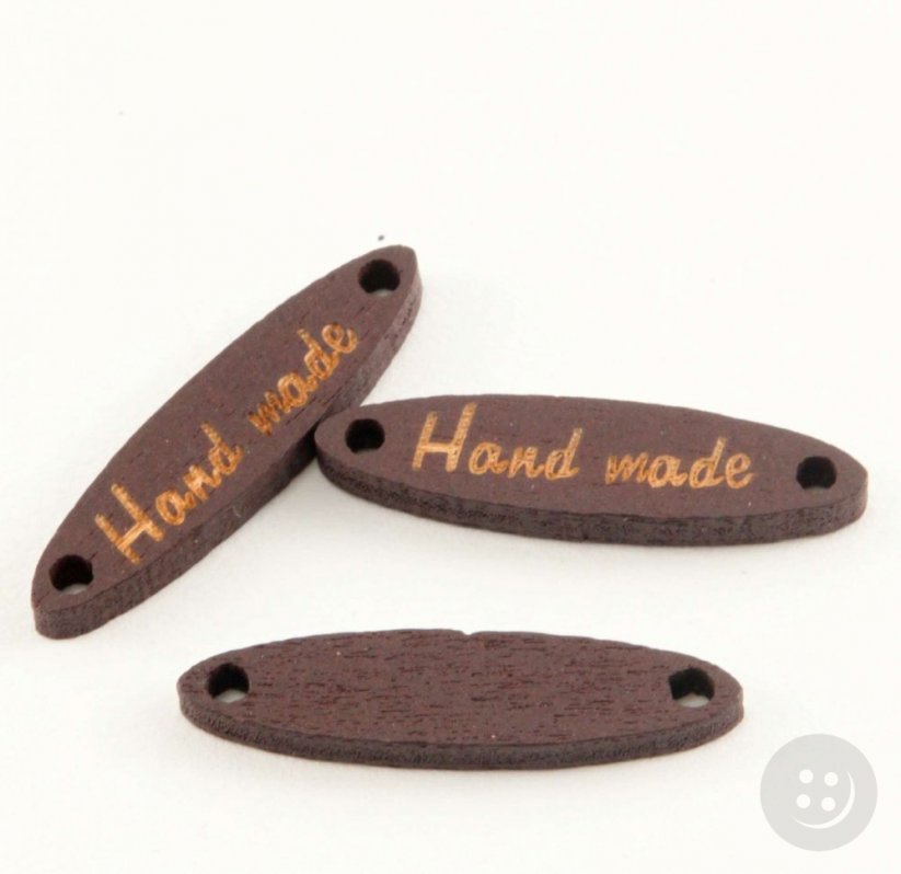 Sew-on wooden tag Hand made - dark wood - diameters 2,7 cm x 0,7 cm