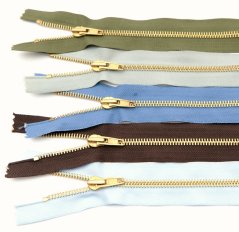 Jeans zipsy mosadzné č. 5 nedeliteľné - dĺžka 10 cm - 25 cm
