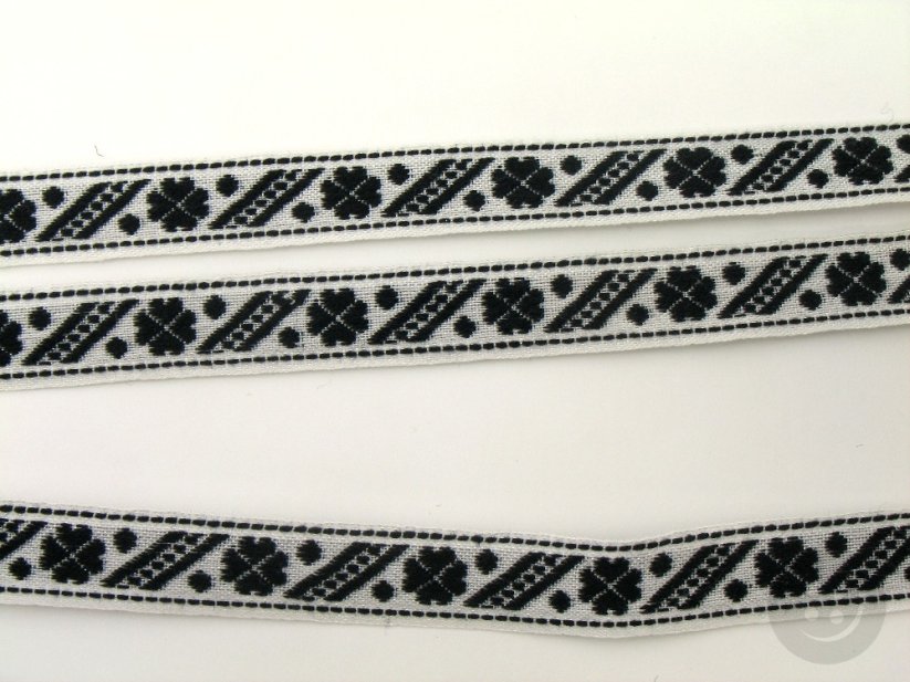 Band mit Muster - schwarz, weiß - Breite 1,2 cm