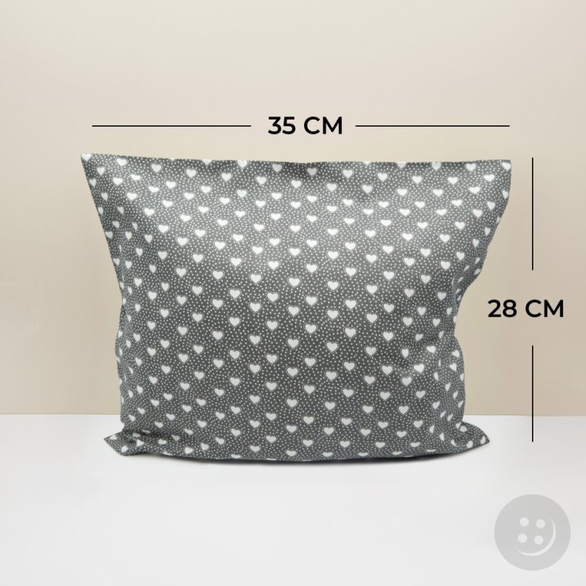 Bylinkový polštářek Bylinný restart - šedý se srdíčky - rozměr 35 cm x 28 cm