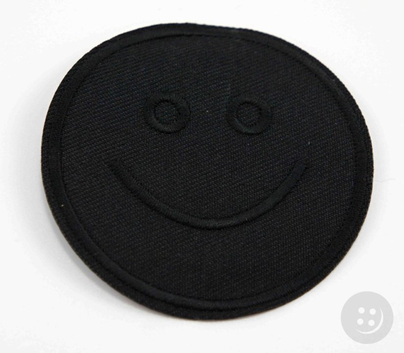 Iron-on patch - smiley face - 6 cm - black