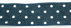 Jeans ribbon with polka dots - blue, white - width 4 cm